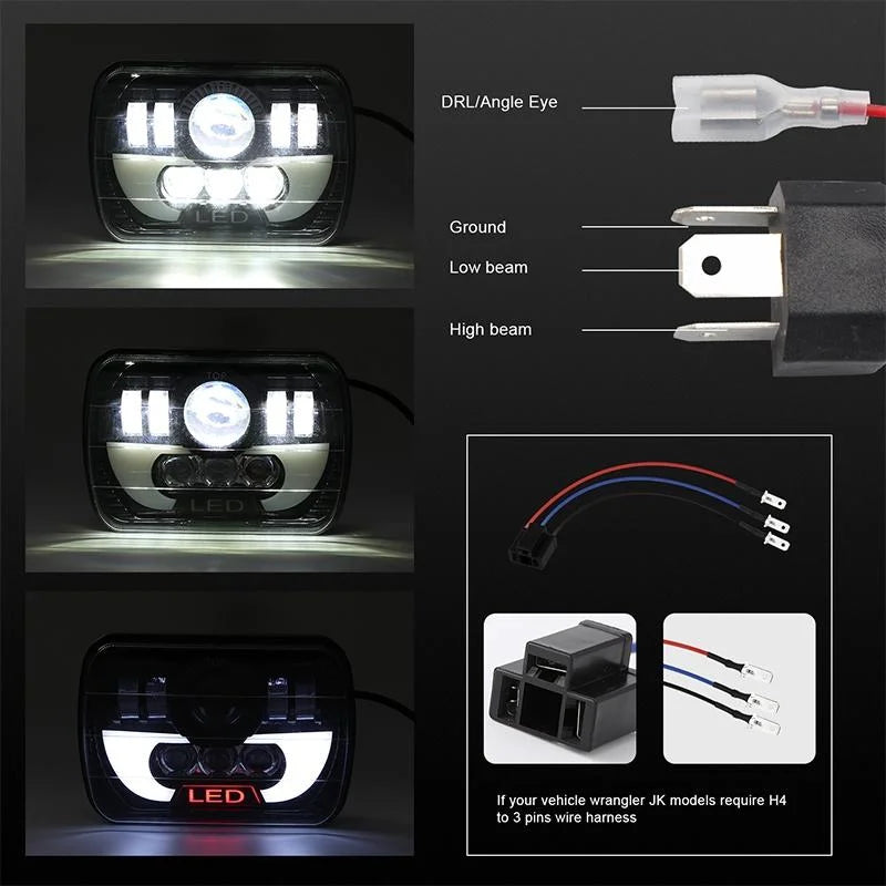 7 Inch 35W 4000Lm 6000K + Amber Car Truck Square Led