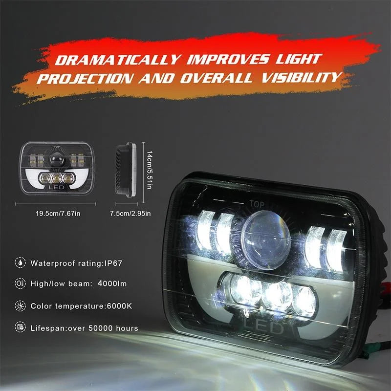 7 Inch 35W 4000Lm 6000K + Amber Car Truck Square Led