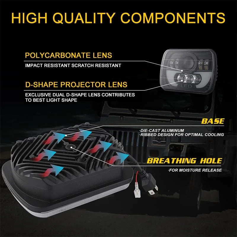7 Inch 35W 4000Lm 6000K + Amber Car Truck Square Led