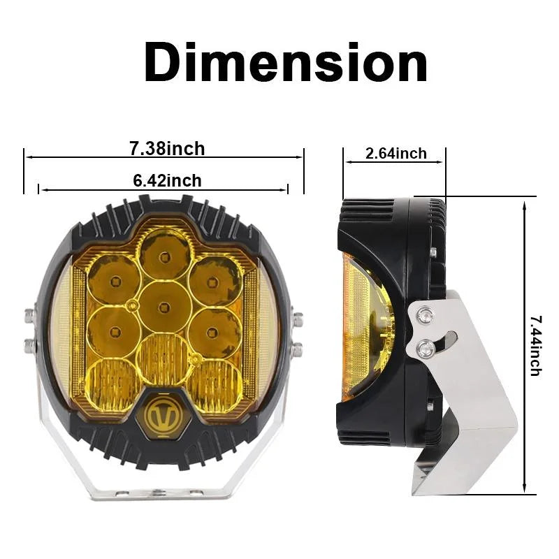 7 Inch Dc12V - 30V 8000Lm 6500K 90W Car Led Light On Three