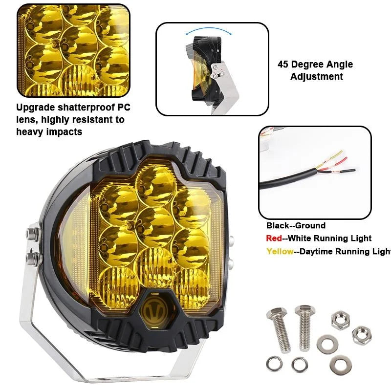 7 Inch Dc12V - 30V 8000Lm 6500K 90W Car Led Light On Three