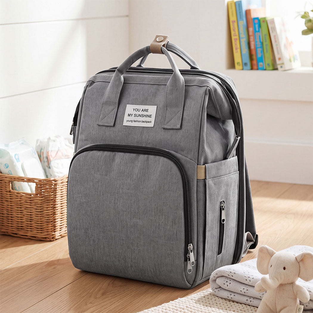 Bo Peep Nappy Changing Backpacks with Fold Out Mat Insulated Pockets Travel Grey