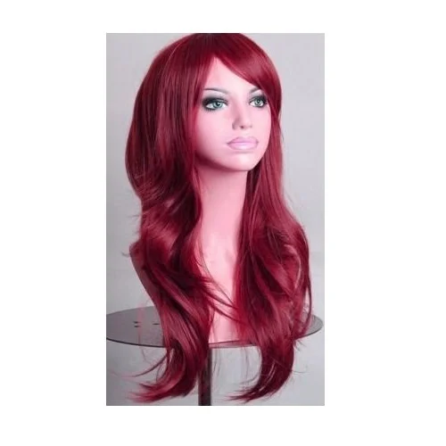 70cm Wavy Curly Sleek Full Hair Lady Wigs w Side Bangs