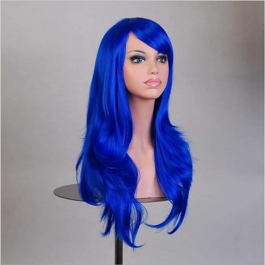 70cm Wavy Curly Sleek Full Hair Lady Wigs w Side Bangs