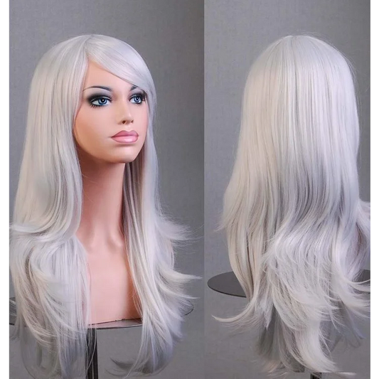 70cm Wavy Curly Sleek Full Hair Lady Wigs w Side Bangs