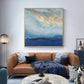 70cm x 70cm Abstract Gold Blue Square Gold Frame Canvas