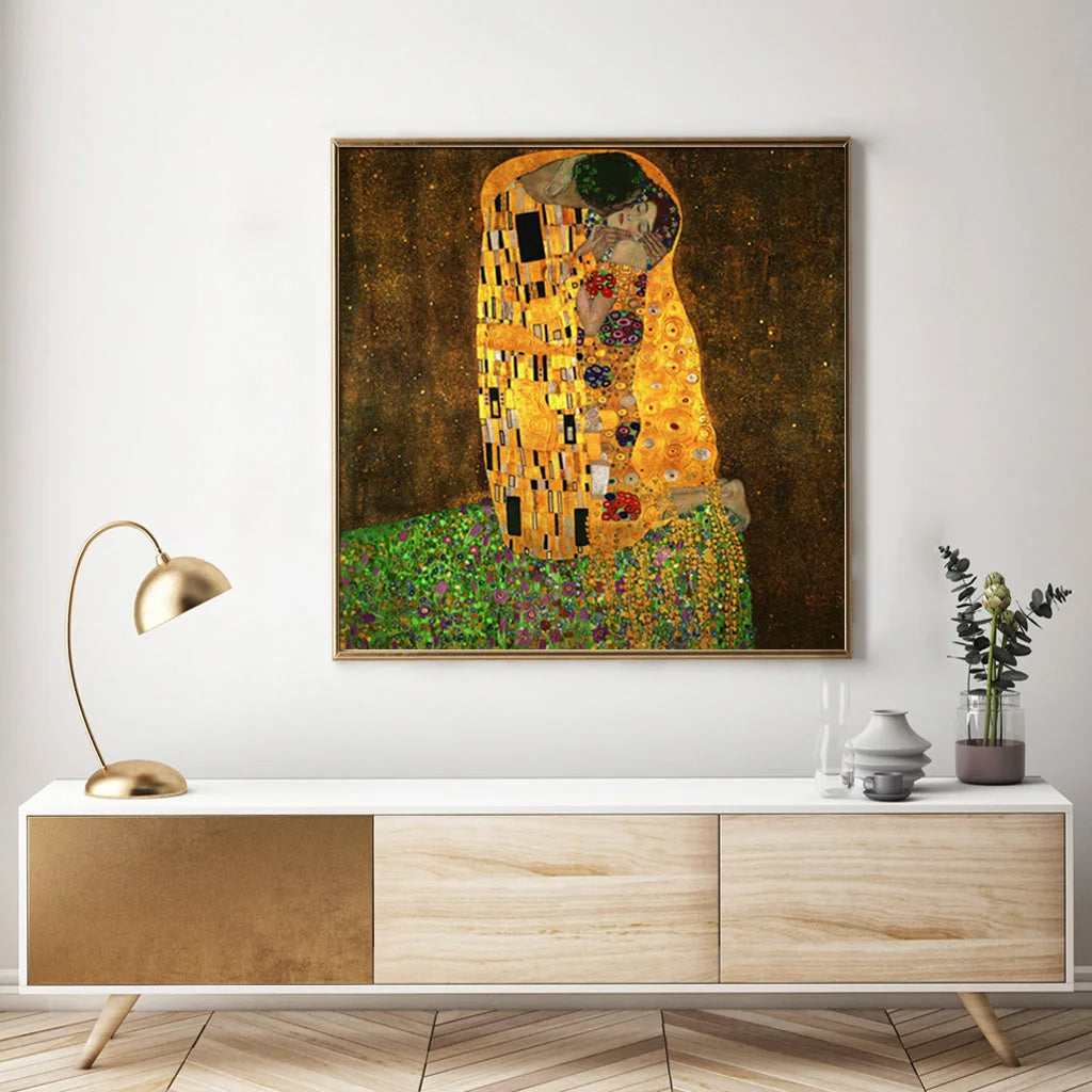 70cm x 70cm The Kiss by Gustav Klimt Gold Frame Canvas Wall