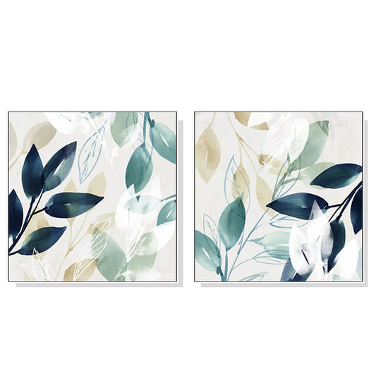 70cm x 70cm Watercolour Style Leaves 2 Sets White Frame