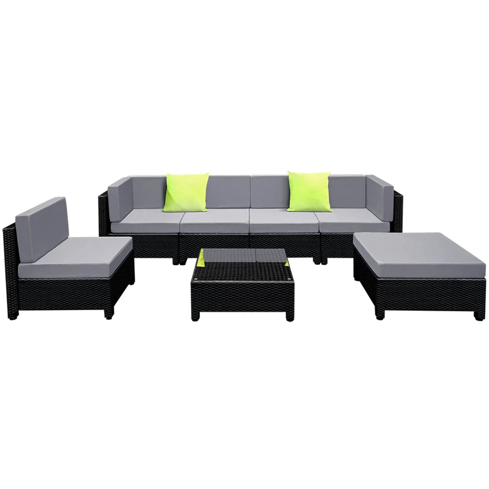 Black wicker outdoor sofa couches with rattan arms and cushion set