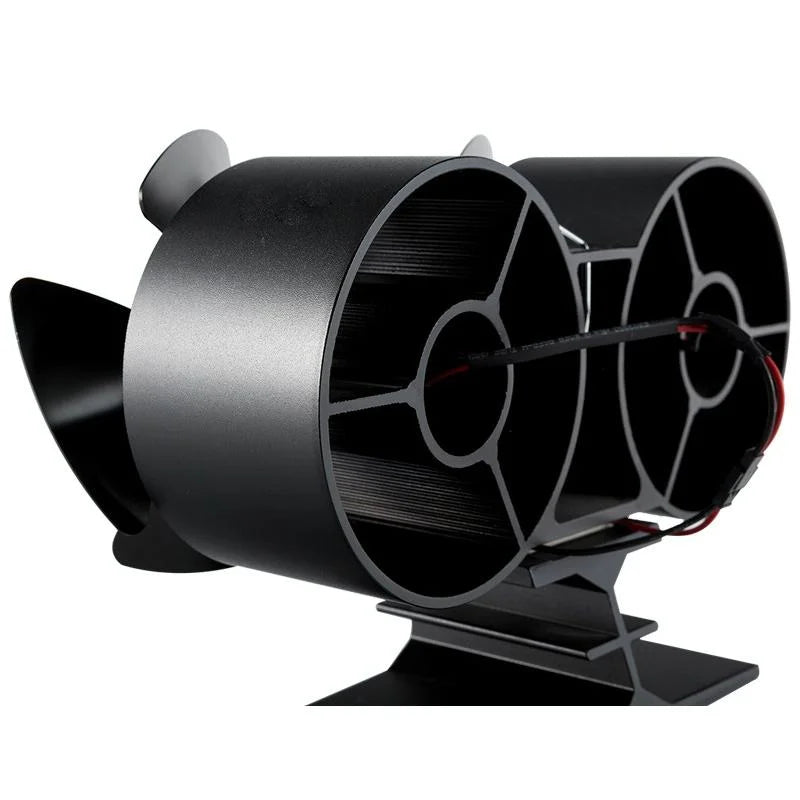 8-blade Double Head Heat Powered Stove Fan - Aluminum