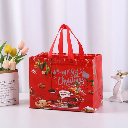 8-Pack Christmas Red Non-Woven Tote Bags(32 x 25 x 17 CM)