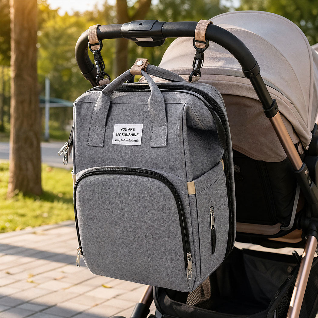 Bo Peep Nappy Changing Backpacks with Fold Out Mat Insulated Pockets Travel Grey