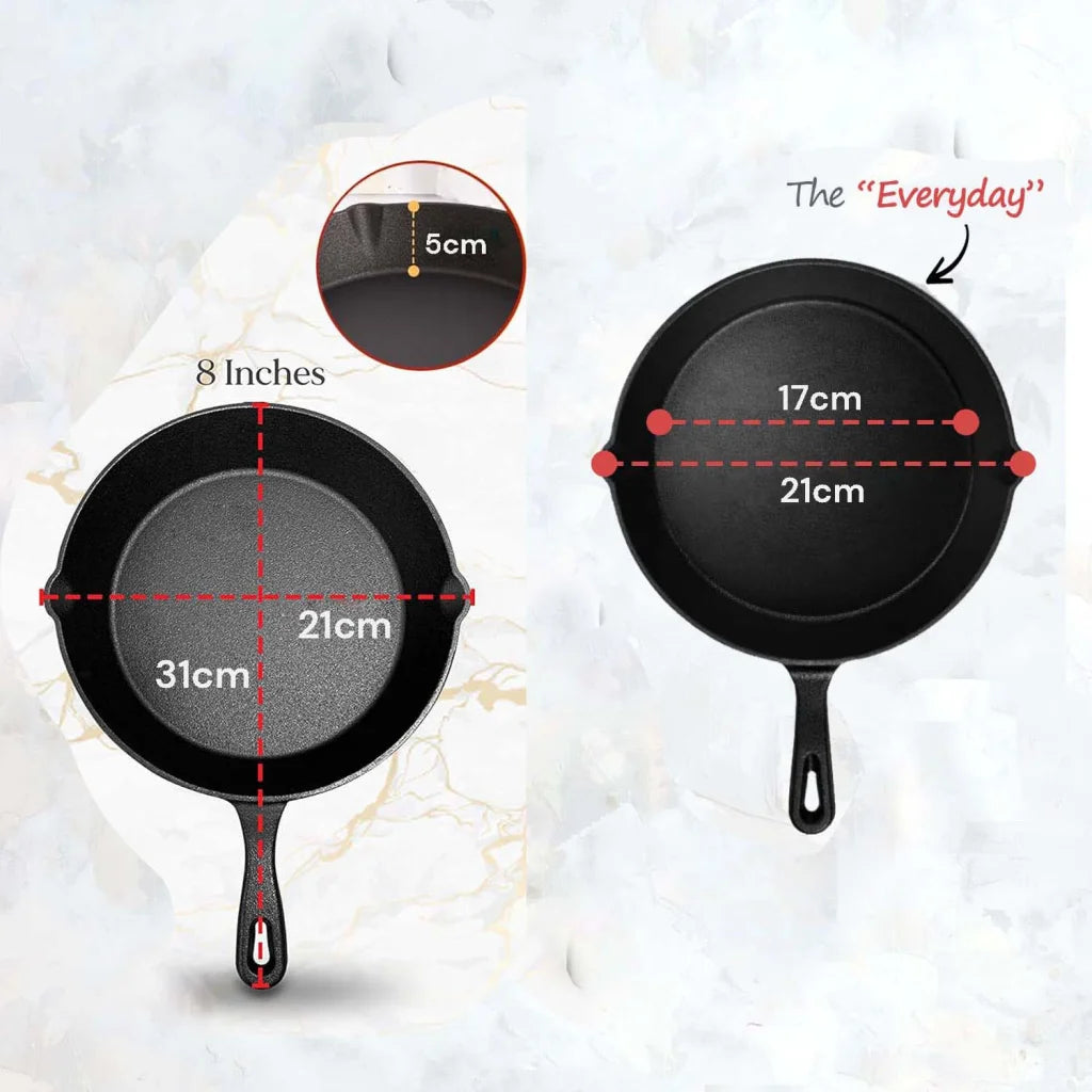 8inch 21cm Cast Iron Skillet Cookware Chef Quality