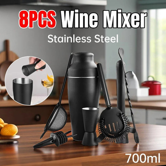 8PCS/700ML Stainless Steel Cocktail Shaker Bartender Tools Set Bar Supplies