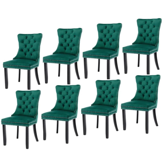 8x Velvet Dining Chairs- Green - Furniture > Dining >