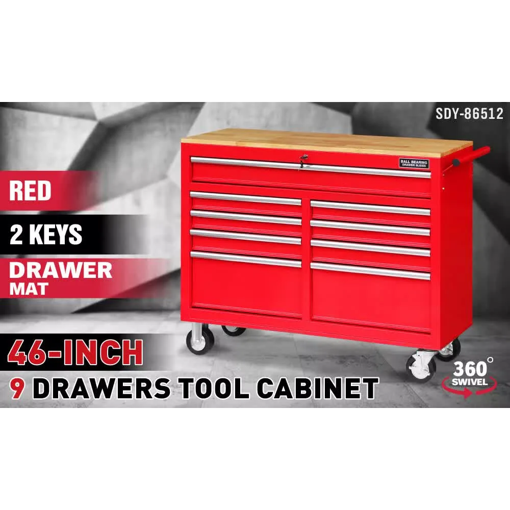 9 Drawers Tool Box Chest Cabinet Trolley Box Garage Storage