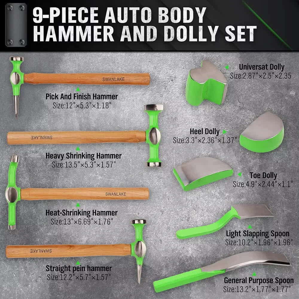 9-Piece Garden Tools Auto Body Hammer Dolly Set Car Body
