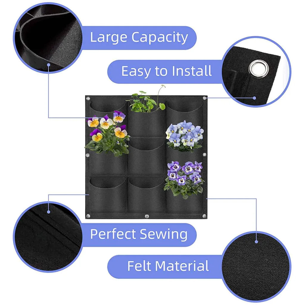 9 Pockets Wall Hanging Planter Planting Grow Bag Vertical