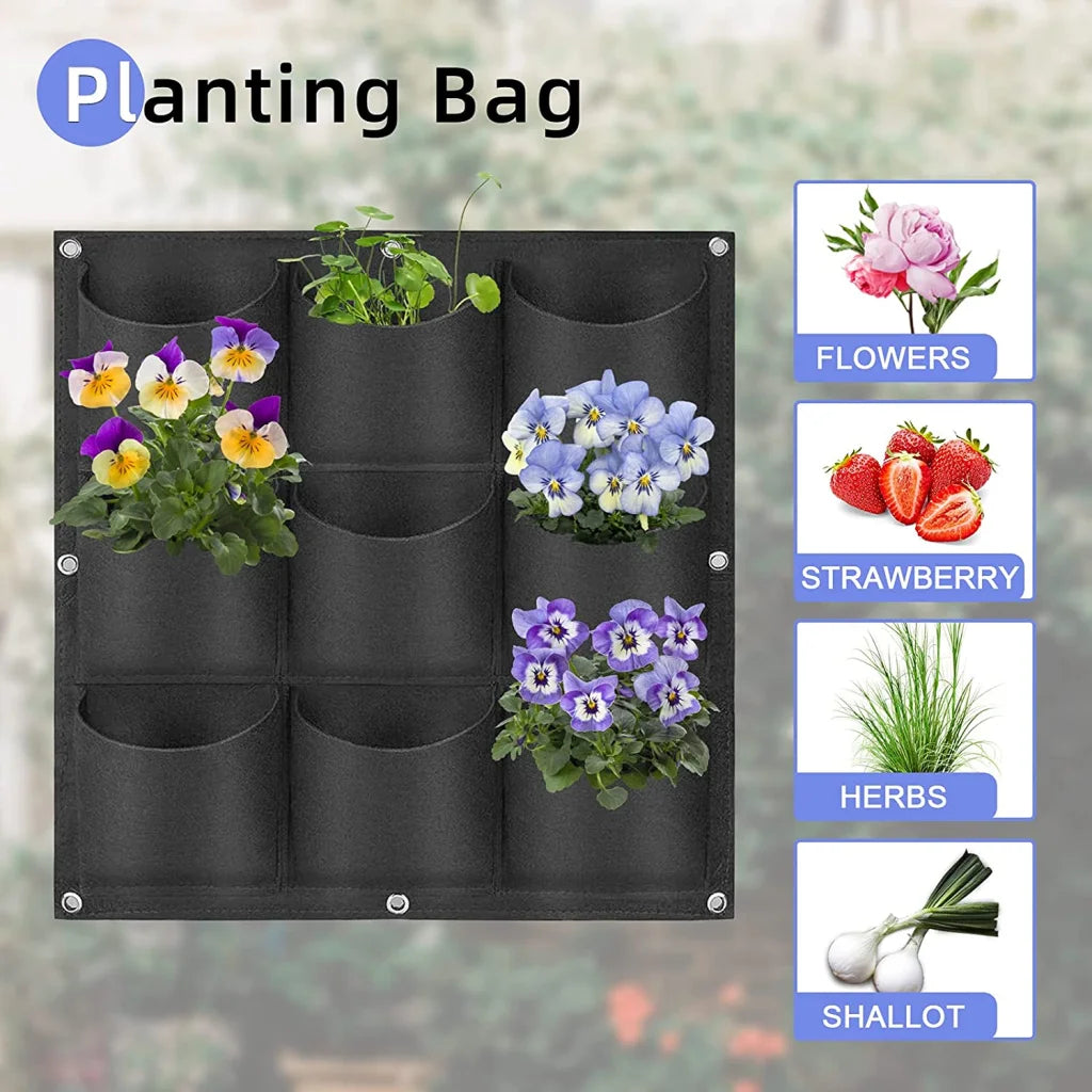 9 Pockets Wall Hanging Planter Planting Grow Bag Vertical