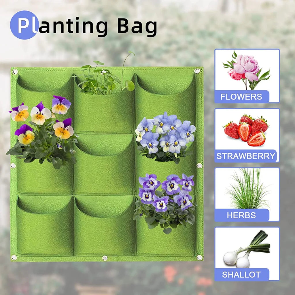 9 Pockets Wall Hanging Planter Planting Grow Bag Vertical