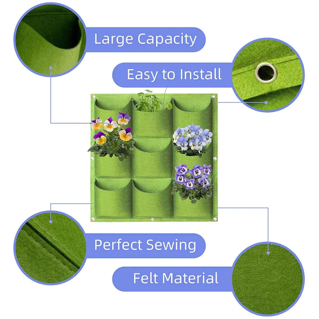 9 Pockets Wall Hanging Planter Planting Grow Bag Vertical