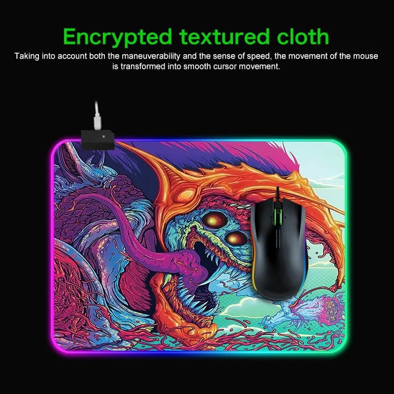 90 X 30Cm Illuminated Mouse Pad With Computer Monster