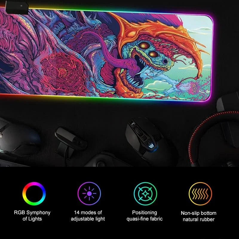 90 X 30Cm Illuminated Mouse Pad With Computer Monster
