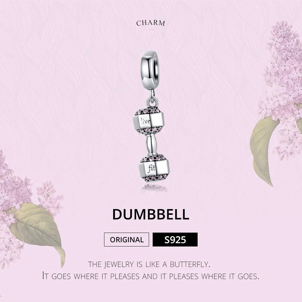 925 Sterling Silver Fitness Dumbbell Pendant For Diy