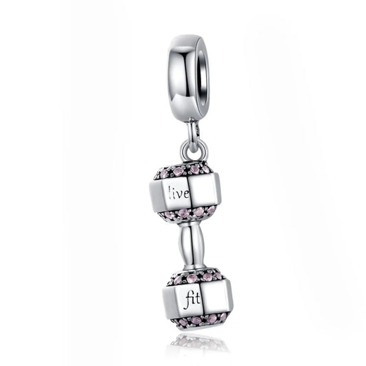 925 Sterling Silver Fitness Dumbbell Pendant For Diy