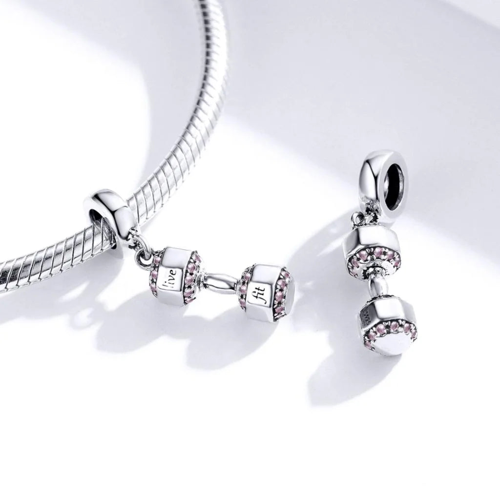925 Sterling Silver Fitness Dumbbell Pendant For Diy
