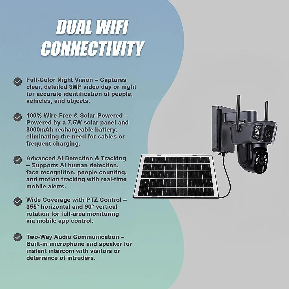 9MP Wireless Solar Camera WIFI Security Outdoor Battery PTZ