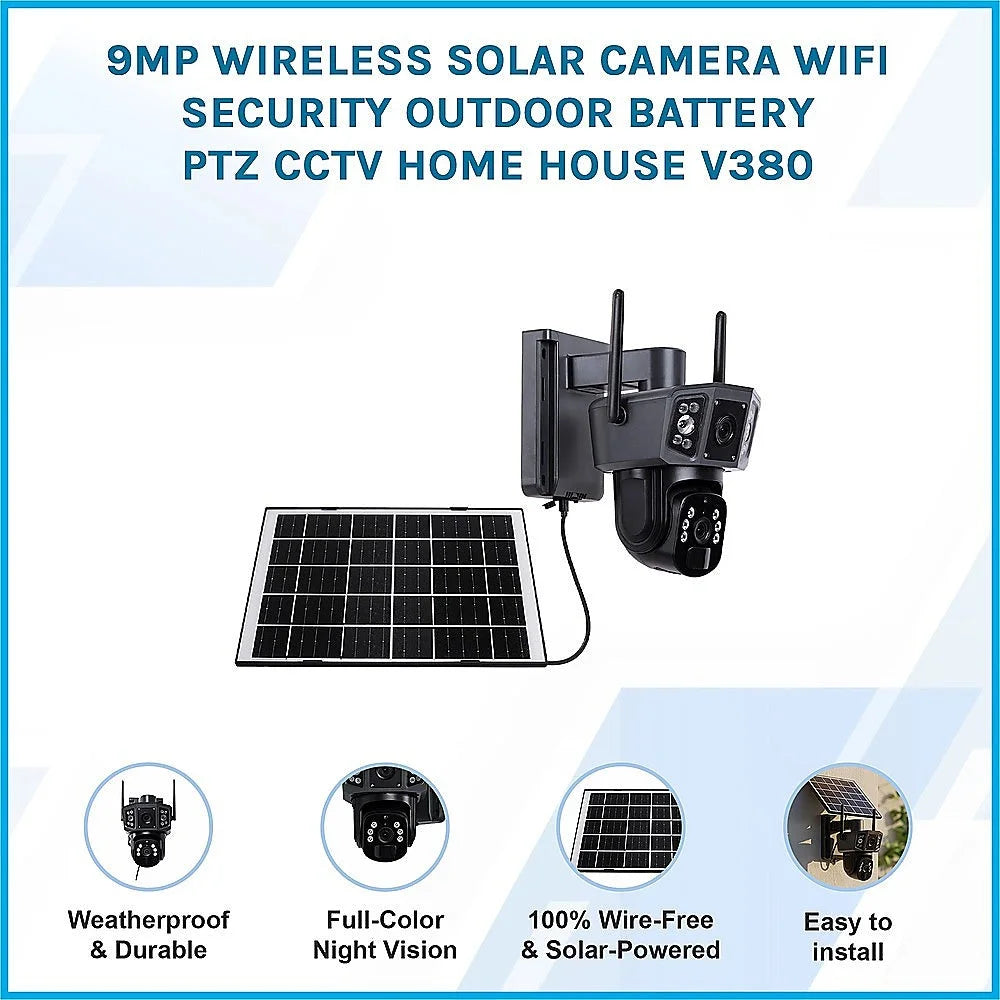 9MP Wireless Solar Camera WIFI Security Outdoor Battery PTZ