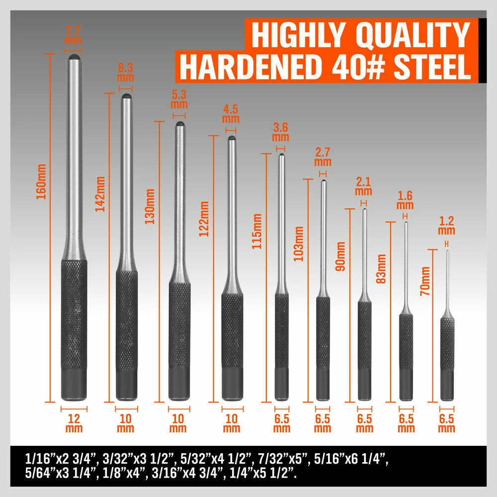 9Pc Roll Pin Punch Set Bolt Catch Gun Building Removing