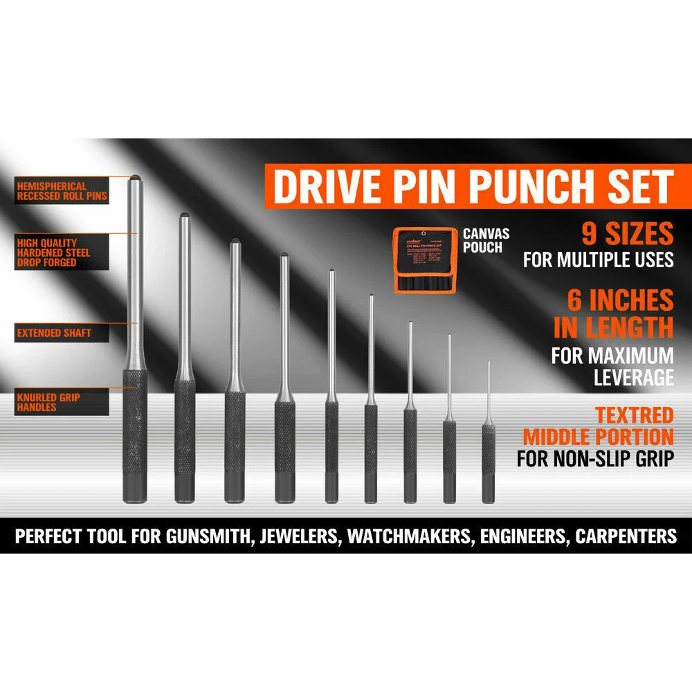 9Pc Roll Pin Punch Set Bolt Catch Gun Building Removing