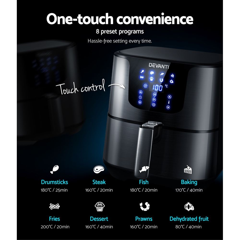Air Fryer 7L LCD Fryers Oven Kitchen Healthy Cooker Stainless Steel