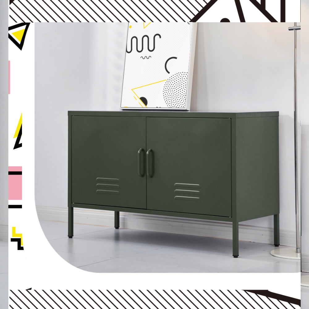 Base Metal Locker Storage Shelf Organizer Cabinet Buffet Sideboard - Green