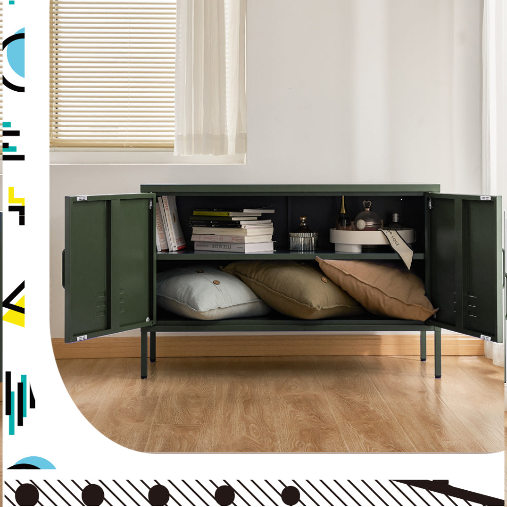 Base Metal Locker Storage Shelf Organizer Cabinet Buffet Sideboard - Green