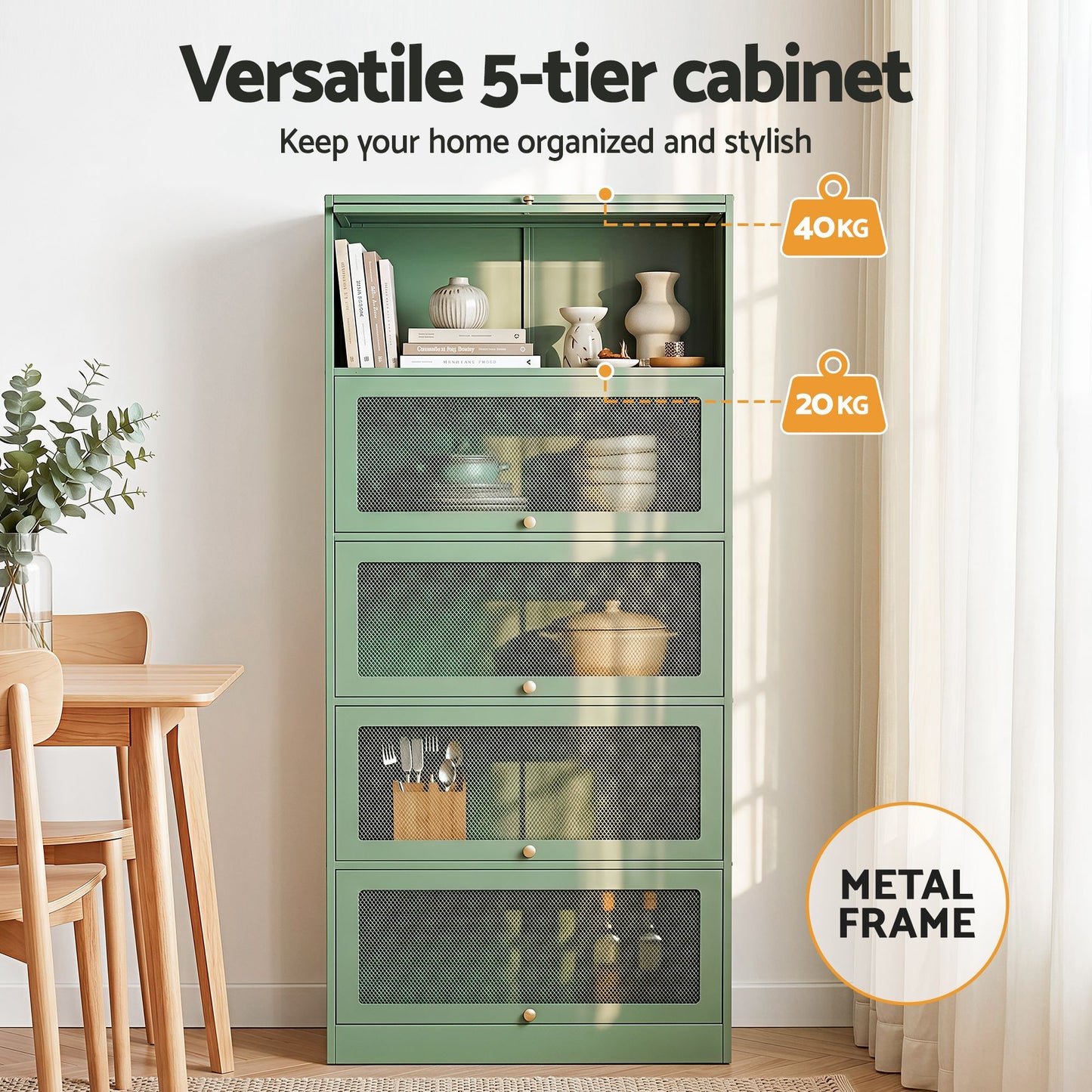 Buffet Sideboard Cupboard Cabinet Storage Mesh Doors Metal - Green ELIA