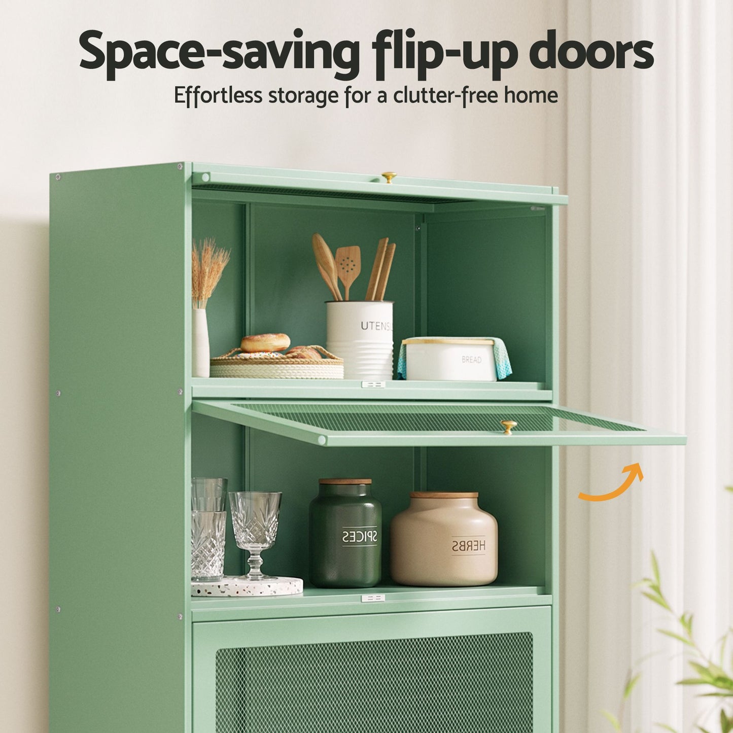 Buffet Sideboard Cupboard Cabinet Storage Mesh Doors Metal - Green ELIA