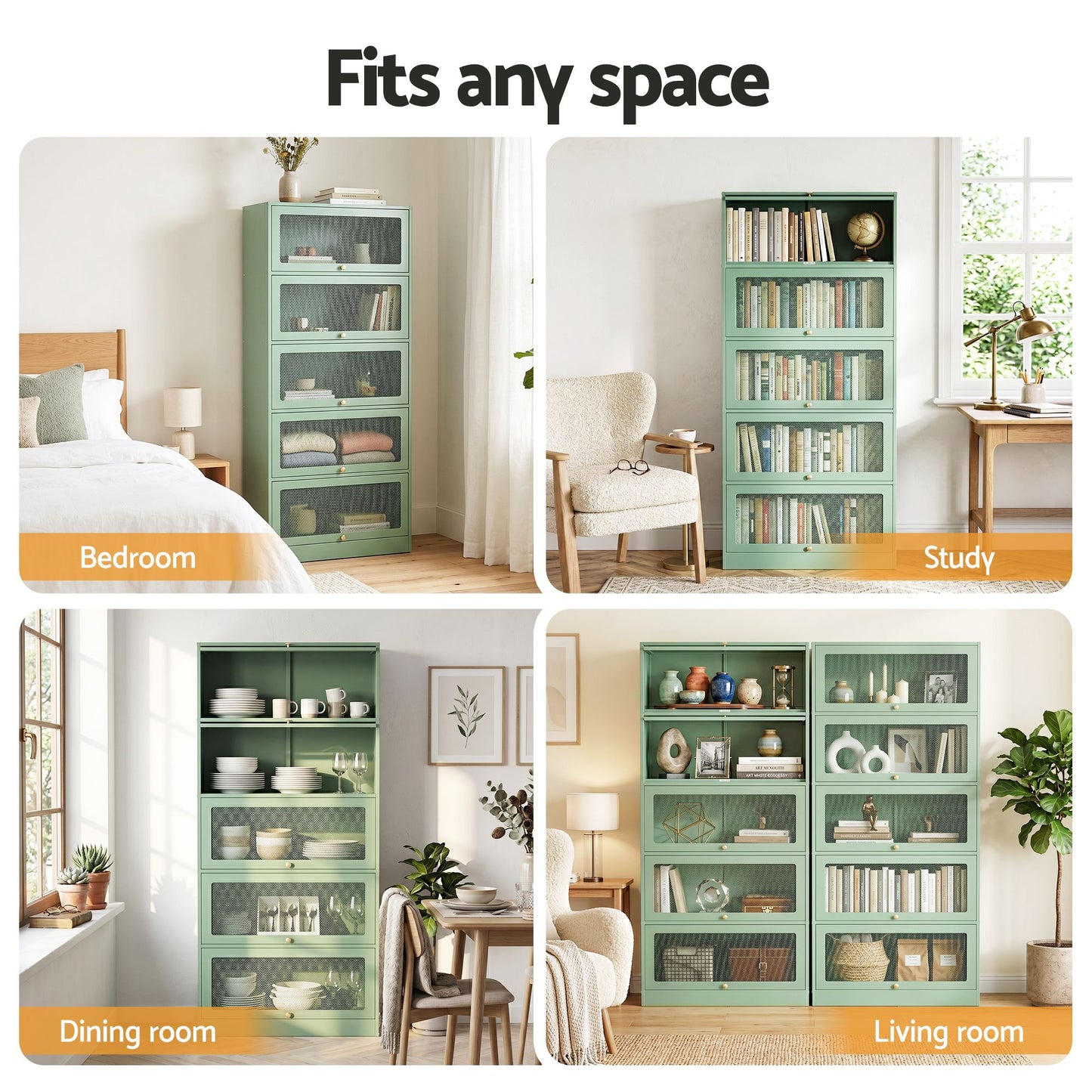 Buffet Sideboard Cupboard Cabinet Storage Mesh Doors Metal - Green ELIA
