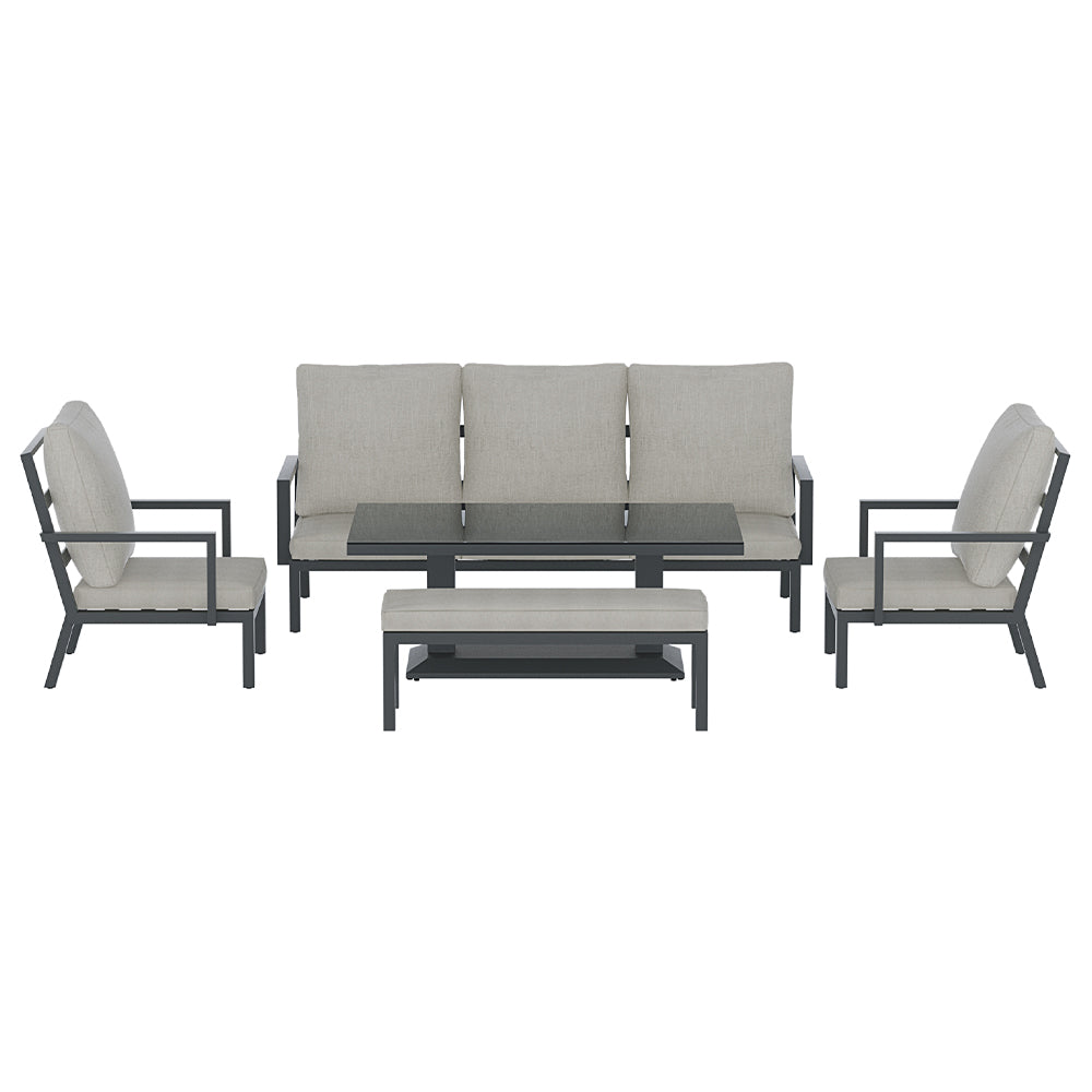 5-Piece Outdoor Furniture Setting Table Chair Set Aluminium Sofa 7-Seater