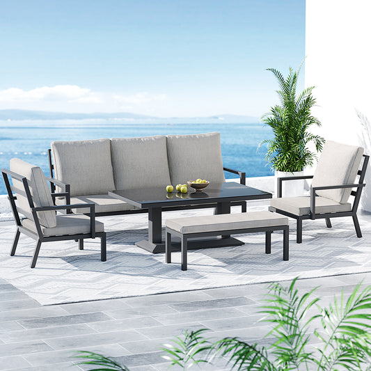 Outdoor Furniture Setting 5-Piece Table Chair Aluminium Sofa 7-Seater