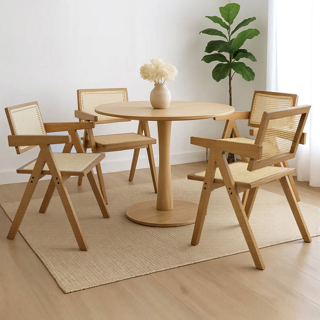 Levede 4x Dining Chair Solid Wood Rattan