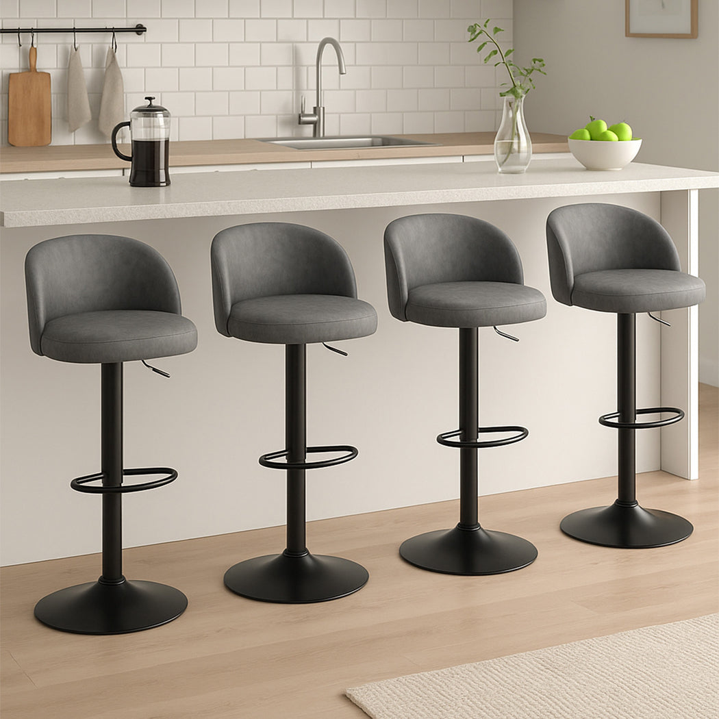 Levede 4x Bar Stool Swivel Gas Lift PU Leather Grey