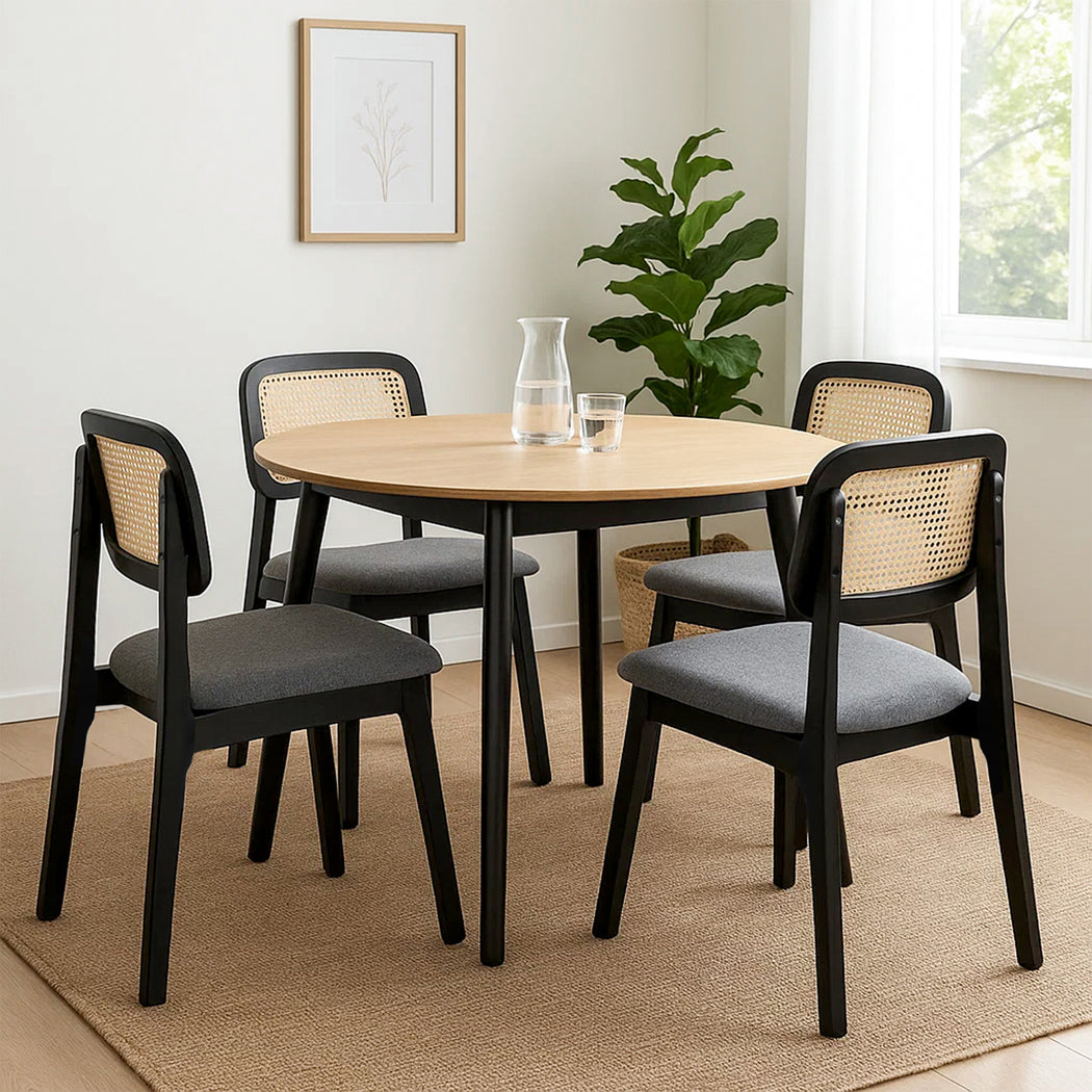 Levede Dining Chair Wood Rattan Armless Black x4