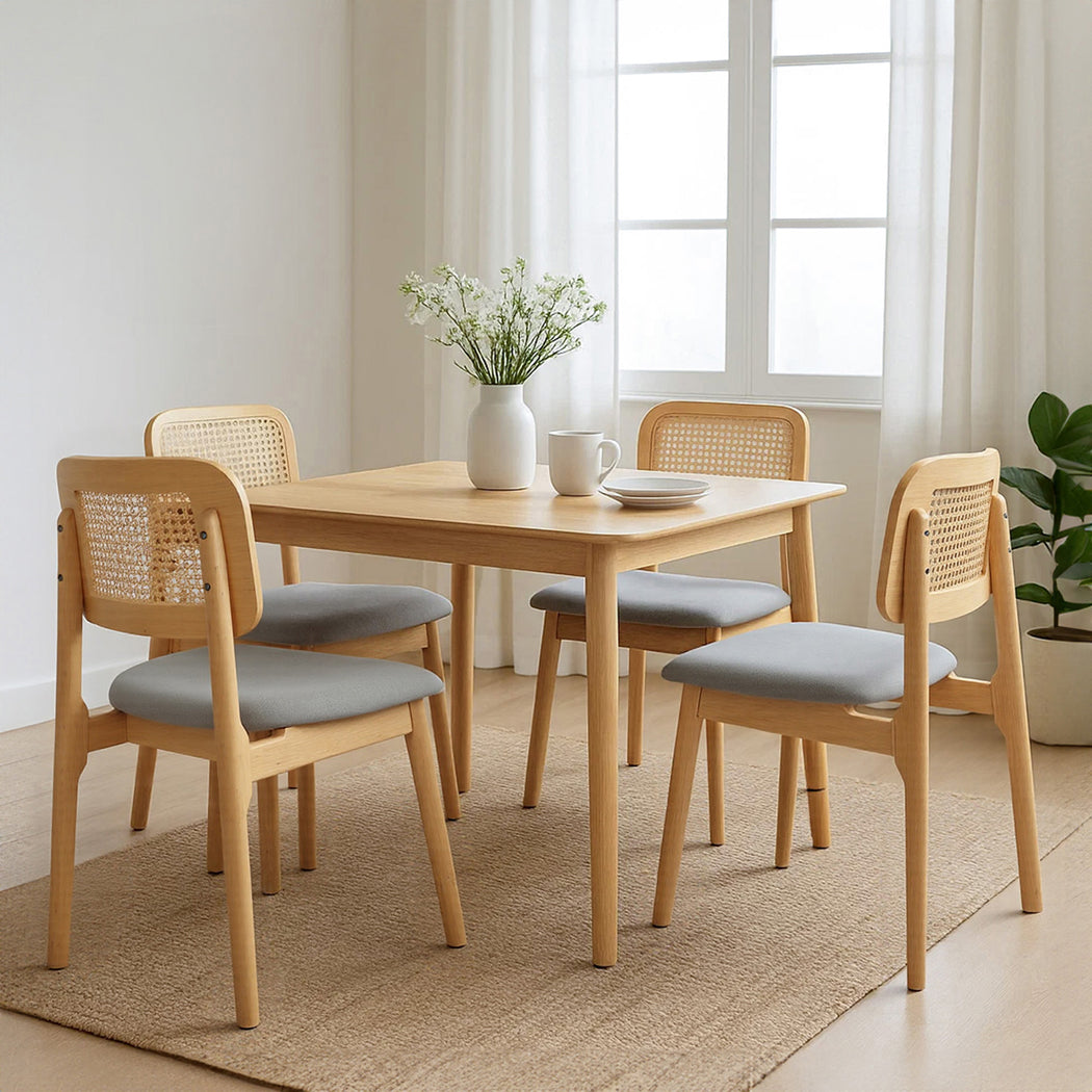 Levede Dining Chair Wood Rattan Armless Natural x4