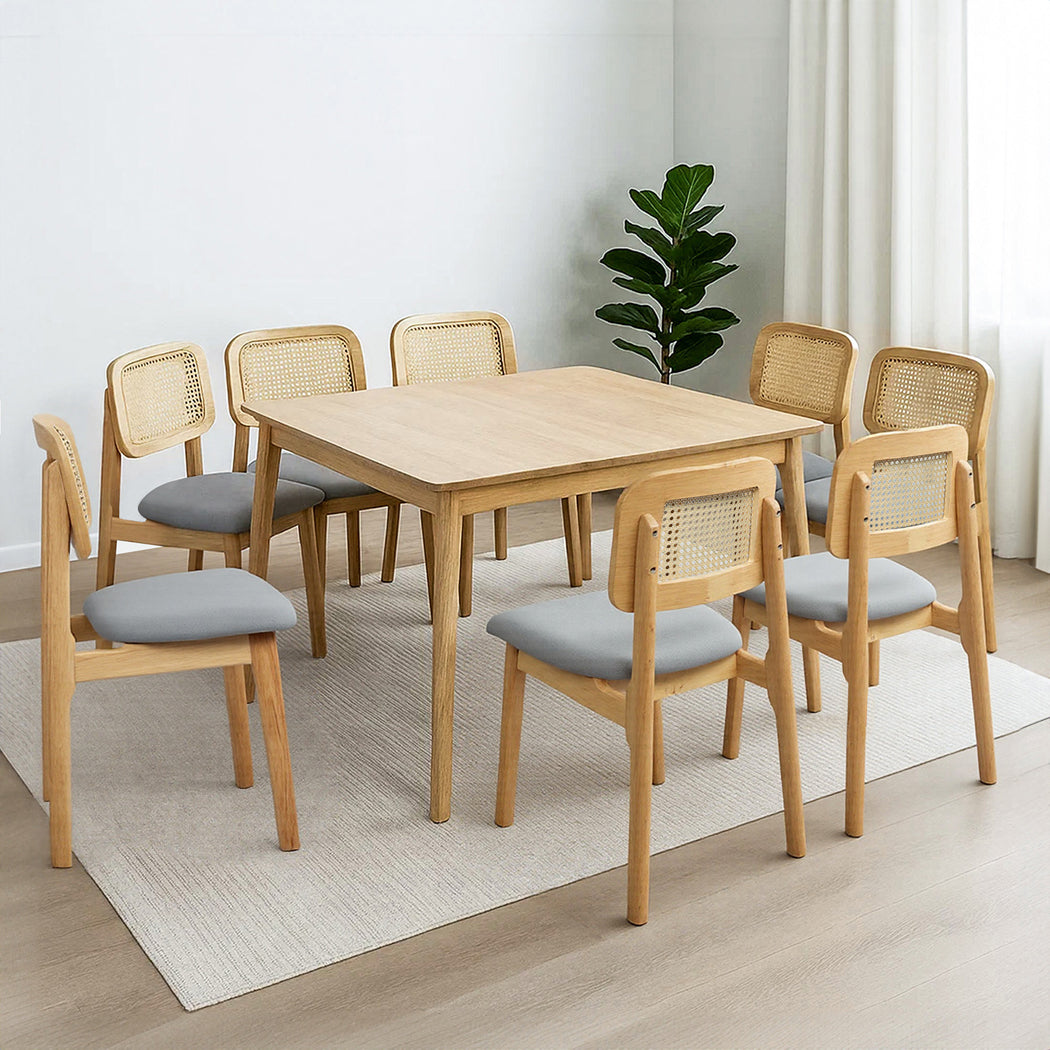 Levede Dining Chair Wood Rattan Armless Natural x8