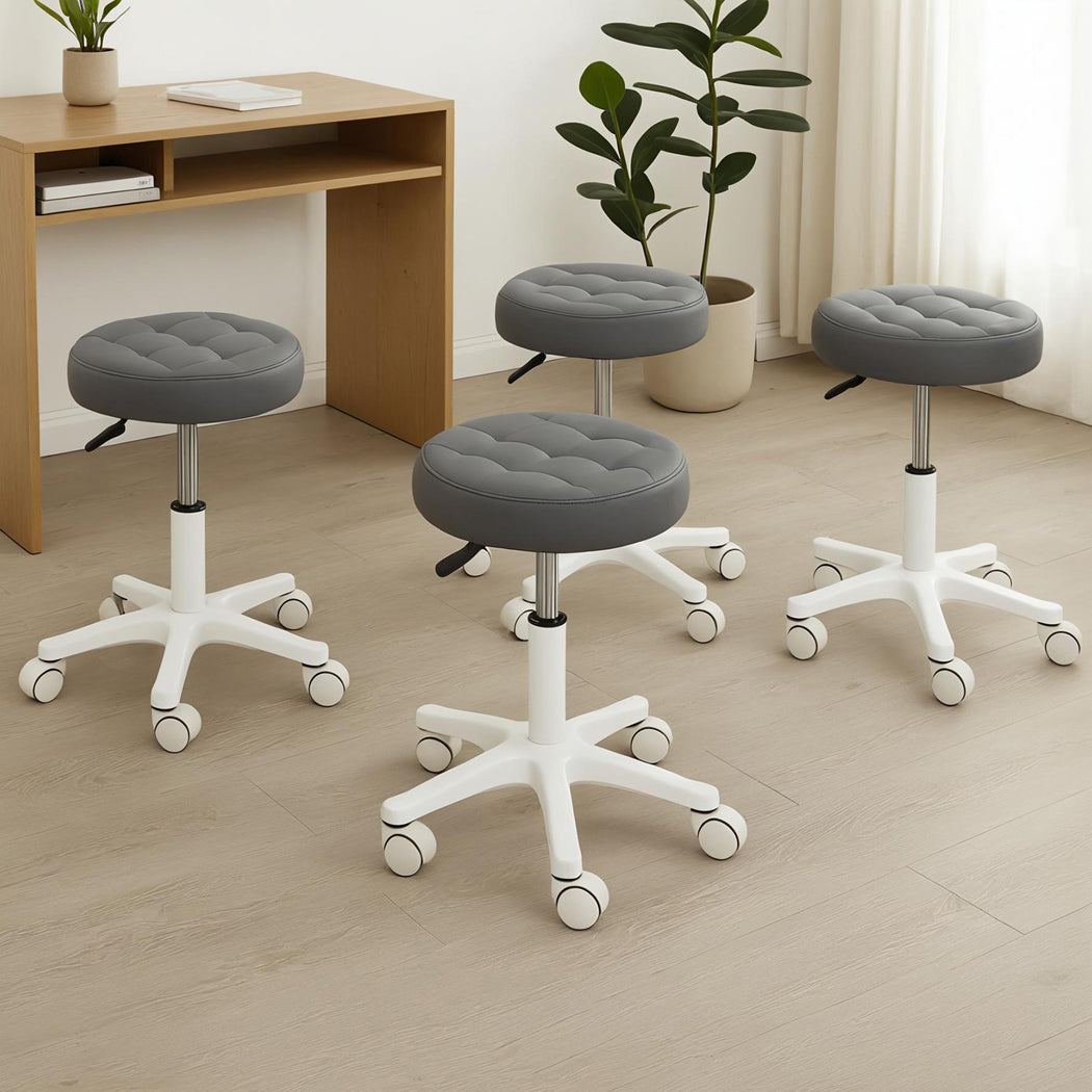 Levede 4x Rolling Bar Stool Swivel Salon SPA Chair Grey