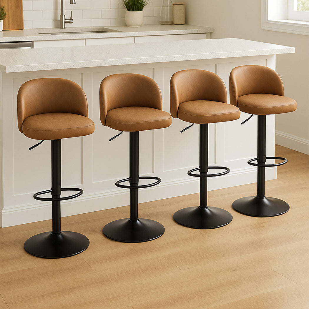 Levede 4x Bar Stool Swivel Gas Lift PU Leather Brown