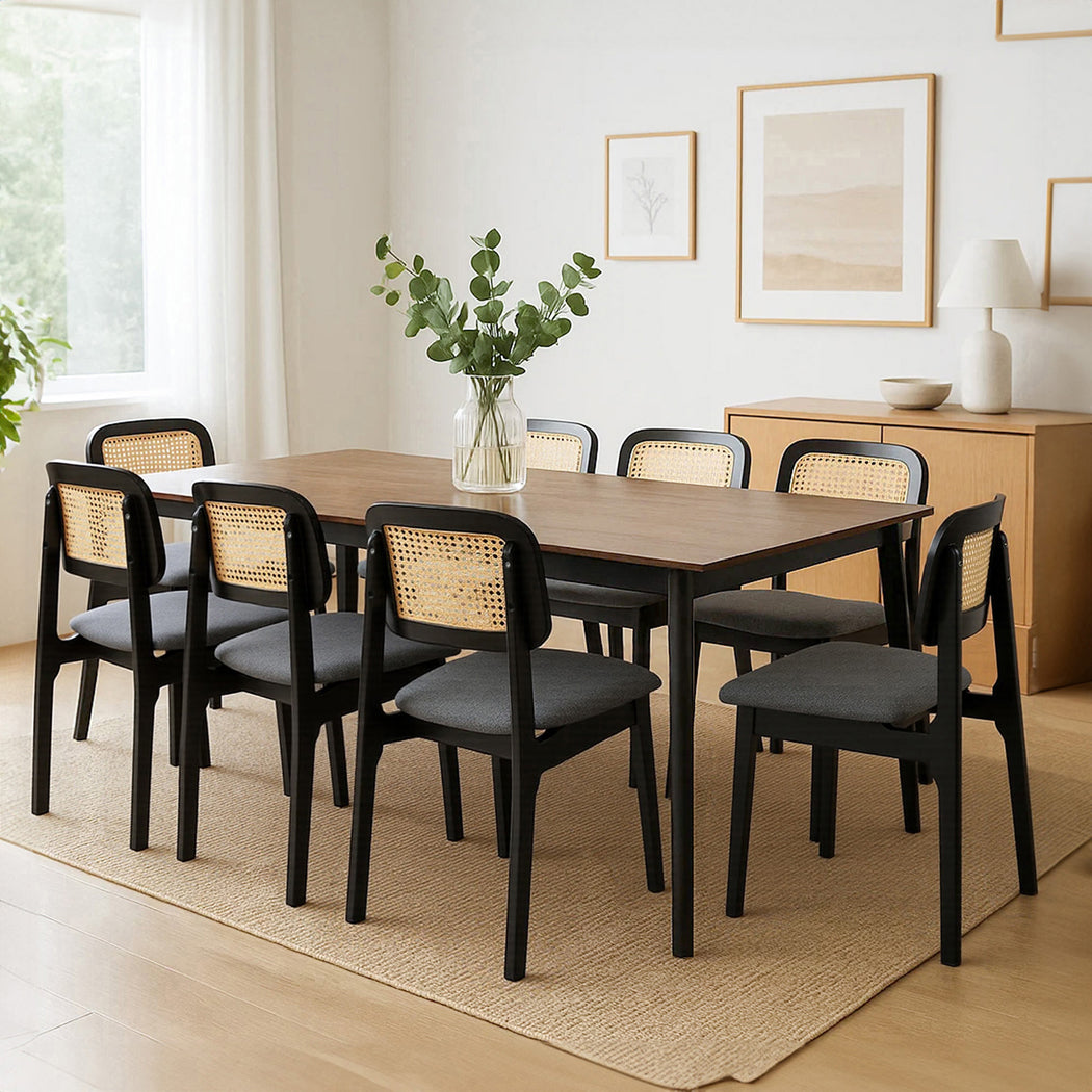 Levede Dining Chair Wood Rattan Armless Black x8